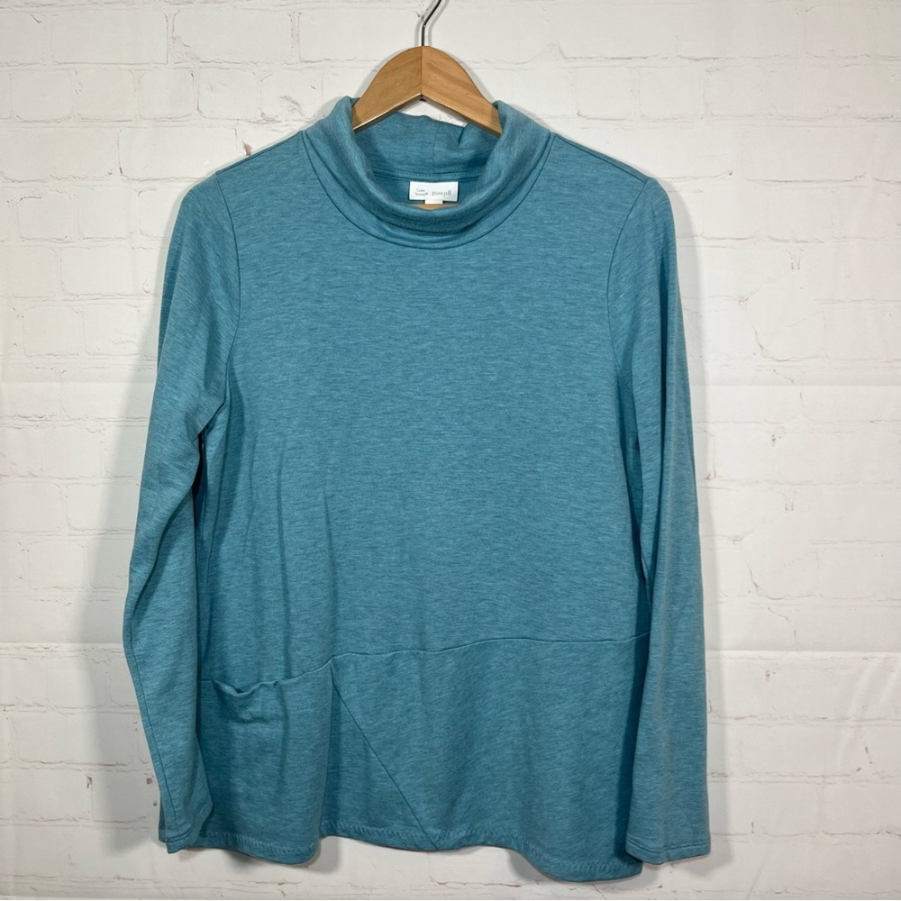 Pure Jill Luxe Tencel Everyday Turtleneck Top Womens Size Medium Aqua